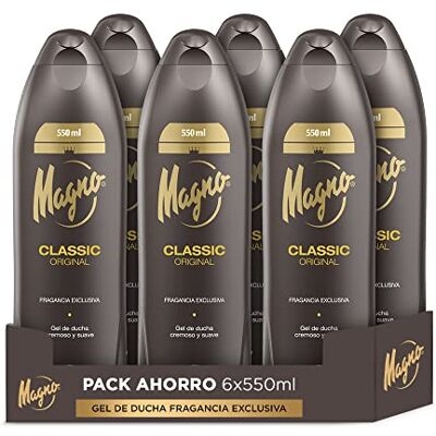 Magno Gel douche Classic Pack de 6 de 550 ml (3300 ml) Crémeux et agréable Son parfum ne vous laissera pas indifférent Magno Gel douche Classic Pack de 6 de 550 ml (3300 ml) Crémeux et agréable Son parfum ne vous laissera pas indifférent
