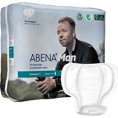 ABENA Man Formula 1 Lot de 15 serviettes d'incontinence pour homme, éco-étiquetées, protection supplémentaire, respirantes et confortables avec absorption rapide, discrètes – Absorption de 450 ml ABENA Man Formula 1 Lot de 15 serviettes d'incontinence pour homme, éco-étiquetées, protection supplémentaire, respirantes et confortables avec absorption rapide, discrètes – Absorption de 450 ml