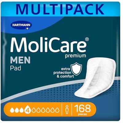 Molicare Men Pad Lot de 12 paquets de 14 serviettes hygiéniques discrètes pour incontinence 4 gouttes Protection contre les fuites légères à modérées Anti-fuites Sensation de séchage instantané Molicare Men Pad Lot de 12 paquets de 14 serviettes hygiéniques discrètes pour incontinence 4 gouttes Protection contre les fuites légères à modérées Anti-fuites Sensation de séchage instantané