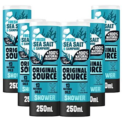 ORIGINAL SOURCE Lot de 6 flacons de gel douche au sel de mer et à la crise, végétalien, 6 x 250 ml ORIGINAL SOURCE Lot de 6 flacons de gel douche au sel de mer et à la crise, végétalien, 6 x 250 ml