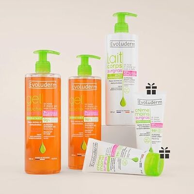 Evoluderm Offre Routine Corps Surgras 2 Gels Douche 500ml + 1 Lait Corps 500ml + 2 Crèmes Mains Offertes Ingrédients Naturels Made In France Evoluderm Offre Routine Corps Surgras 2 Gels Douche 500ml + 1 Lait Corps 500ml + 2 Crèmes Mains Offertes Ingrédients Naturels Made In France