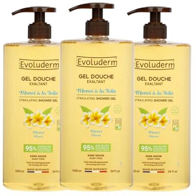 Evoluderm Gel Douche Exaltant Monoï à la Folie 1000 ml 95% d'Origine Naturelle Végan Fabrication Française Lot de 3 x 1000 ml Evoluderm Gel Douche Exaltant Monoï à la Folie 1000 ml 95% d'Origine Naturelle Végan Fabrication Française Lot de 3 x 1000 ml