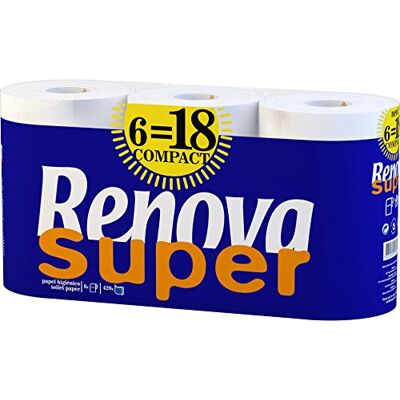 Renova Lot de 6 rouleaux de papier toilette Super Blanc Renova Lot de 6 rouleaux de papier toilette Super Blanc