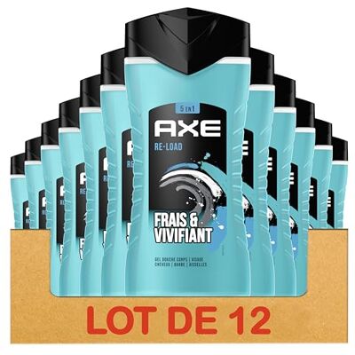 AXE Gel Douche Homme 5en1 Re-Load 24h Hydratant 87% d'Ingrédients d'origine naturelle parfum frais & vivifiant (lot de 12x 250ml) AXE Gel Douche Homme 5en1 Re-Load 24h Hydratant 87% d'Ingrédients d'origine naturelle parfum frais & vivifiant (lot de 12x 250ml)