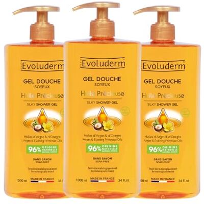 Evoluderm Gel Douche Soyeux Huile Précieuse 1000 ml 96% d'Origine Naturelle Végan Fabrication Française Nettoie et Adoucit Lot de 3 x 1000 ml Evoluderm Gel Douche Soyeux Huile Précieuse 1000 ml 96% d'Origine Naturelle Végan Fabrication Française Nettoie et Adoucit Lot de 3 x 1000 ml