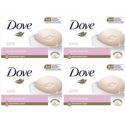 Dove Pink Beauty Cream Bar Lot de 4 savons de douche 3 en 1 sans sulfate pour une peau douce et lisse, convient pour un usage quotidien, 4 x 90 ml Dove Pink Beauty Cream Bar Lot de 4 savons de douche 3 en 1 sans sulfate pour une peau douce et lisse, convient pour un usage quotidien, 4 x 90 ml