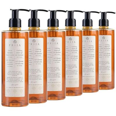 Prija Lot de 6 shampoings revitalisants pour la peau et les cheveux au ginseng 380 ml Prija Lot de 6 shampoings revitalisants pour la peau et les cheveux au ginseng 380 ml