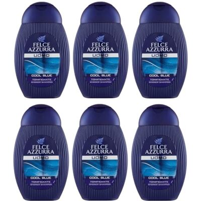 Felce Azzurra 6 x Fougère Azzurra Douche Shampooing Homme Cool Blue Tonifiant Shower Shampooing 250 ml Felce Azzurra 6 x Fougère Azzurra Douche Shampooing Homme Cool Blue Tonifiant Shower Shampooing 250 ml