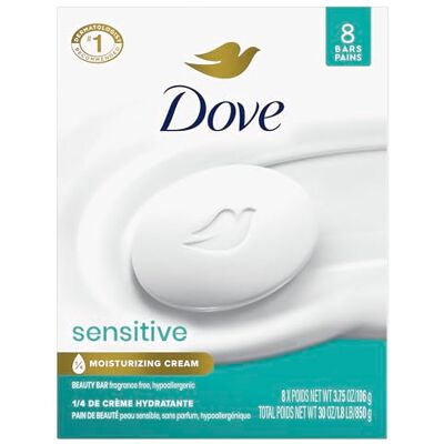 Dove Sensitive Skin Beauty Bar, 4 Ounce, 8 Count (Pack of 3) by Dove Sensitive Skin Beauty Bar, 4 Ounce, 8 Count (Pack of 3) by
