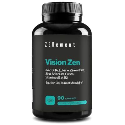 Zenement Vision Zen Lutéine, Zéaxanthine, DHA 300 mg & Vitamine B2-90 Gélules DHA en Triglycérides, Zinc, Sélénium & Cuivre Chélatés le Zinc contribue au maintien d'une vision normale Zenement Vision Zen Lutéine, Zéaxanthine, DHA 300 mg & Vitamine B2-90 Gélules DHA en Triglycérides, Zinc, Sélénium & Cuivre Chélatés le Zinc contribue au maintien d'une vision normale
