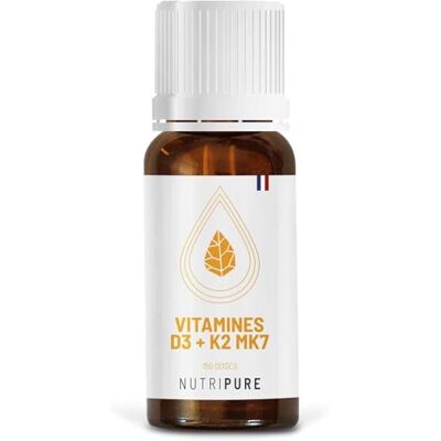 NUTRIPURE • Vitamine D3 + K2 MK7 100% Pure & naturelle avec Huile d'olive bio • 5 mois d'utilisation • Booste le système immunitaire • Santé des Os et des Muscles • Complément Vitamine D Végétarie NUTRIPURE • Vitamine D3 + K2 MK7 100% Pure & naturelle avec Huile d'olive bio • 5 mois d'utilisation • Booste le système immunitaire • Santé des Os et des Muscles • Complément Vitamine D Végétarie