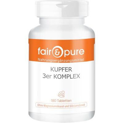 Pure Complexe de cuivre 3, 180 pièces, 2 mg par comprimé, facile à prendre, complément alimentaire végétalien sans additifs, fabriqué en Allemagne Pure Complexe de cuivre 3, 180 pièces, 2 mg par comprimé, facile à prendre, complément alimentaire végétalien sans additifs, fabriqué en Allemagne