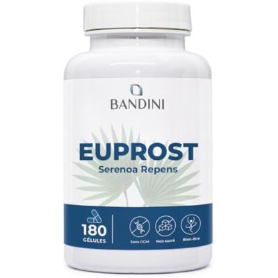 BANDINI ® Euprost Serenoa Repens 180 gélules Palmier nain (Saw Palmetto) Graines de Courge, Ortie, Zinc, Vitamine D3 & B6 Confort Urinaire hommes Extrait 20:1 standardisé à 30% en acides gras BANDINI ® Euprost Serenoa Repens 180 gélules Palmier nain (Saw Palmetto) Graines de Courge, Ortie, Zinc, Vitamine D3 & B6 Confort Urinaire hommes Extrait 20:1 standardisé à 30% en acides gras