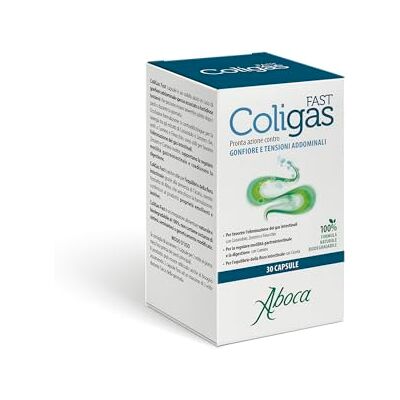 Aboca Coligas Fast 30 capsules de 500 mg – Complément alimentaire pour gonflement et tension abdominale avec coriandre, gingembre, cumin et fenouil Aboca Coligas Fast 30 capsules de 500 mg – Complément alimentaire pour gonflement et tension abdominale avec coriandre, gingembre, cumin et fenouil
