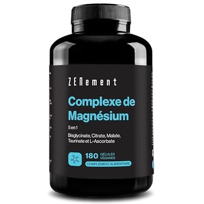 Zenement Magnésium Complex Bisglycinate, Citrate, Malate & Taurate 180 Gélules 5 en 1 avec Ascorbate Haute Biodisponibilité, sans Oxyde 360 mg/Dose Réduit la Fatigue Zenement Magnésium Complex Bisglycinate, Citrate, Malate & Taurate 180 Gélules 5 en 1 avec Ascorbate Haute Biodisponibilité, sans Oxyde 360 mg/Dose Réduit la Fatigue