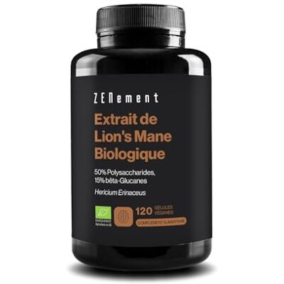 Zenement Extrait de Crinière de Lion Biologique 50% Polysaccharides et 15% Bêta-Glucanes – Hericium Erinaceus – Origine Naturelle et Végane – 4 Mois d’Approvisionnement – 120 Gélules Véganes – Zenement Extrait de Crinière de Lion Biologique 50% Polysaccharides et 15% Bêta-Glucanes – Hericium Erinaceus – Origine Naturelle et Végane – 4 Mois d’Approvisionnement – 120 Gélules Véganes –