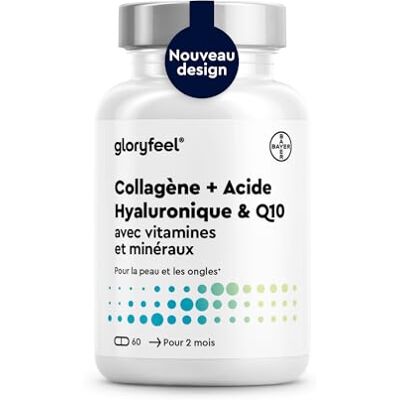 Gloryfeel Collagene Marin + Acide Hyaluronique & Q10, Enrichi en Zinc, Magnésium, Vitamines B12, D3, A & C, 60 Capsules, Complexe Collagène Premium pour la Peau, les Cheveux & les Articulations*, Sans Additifs Gloryfeel Collagene Marin + Acide Hyaluronique & Q10, Enrichi en Zinc, Magnésium, Vitamines B12, D3, A & C, 60 Capsules, Complexe Collagène Premium pour la Peau, les Cheveux & les Articulations*, Sans Additifs