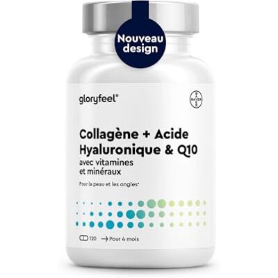 Gloryfeel Collagene Marin + Acide Hyaluronique & Q10, 120 Capsules, Enrichi en Zinc, Magnésium, Vitamines B12, D3, A & C, Complexe Collagène Premium pour la Peau, les Cheveux & les Articulations*, Sans Additifs Gloryfeel Collagene Marin + Acide Hyaluronique & Q10, 120 Capsules, Enrichi en Zinc, Magnésium, Vitamines B12, D3, A & C, Complexe Collagène Premium pour la Peau, les Cheveux & les Articulations*, Sans Additifs