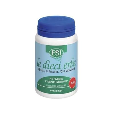 le dieci erbe ESI Les Dix Herbes Flor, Complément Alimentaire Végétal avec FOS, Laxatif Naturel Contre Constipation, Constipation et Flatulence, Régule le Transit Intestinal, Sans Gluten et Vegan, 60 Naturcaps le dieci erbe ESI Les Dix Herbes Flor, Complément Alimentaire Végétal avec FOS, Laxatif Naturel Contre Constipation, Constipation et Flatulence, Régule le Transit Intestinal, Sans Gluten et Vegan, 60 Naturcaps