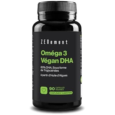 Zenement Oméga-3 Végan 80% DHA à partir d'Huile d'Algues 900 mg de DHA par Dose quotidienne (2 gélules) sous forme de Triglycérides 90 Capsules Zenement Oméga-3 Végan 80% DHA à partir d'Huile d'Algues 900 mg de DHA par Dose quotidienne (2 gélules) sous forme de Triglycérides 90 Capsules