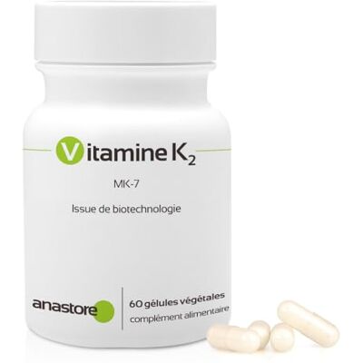 Anastore Vitamine K2 * 105 μg / 60 gélules * Obtenu par fermentation naturelle (MK-7) * Articulations, cardiovasculaire, osseux * Anastore Vitamine K2 * 105 μg / 60 gélules * Obtenu par fermentation naturelle (MK-7) * Articulations, cardiovasculaire, osseux *
