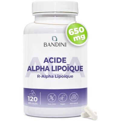 BANDINI ® Acide Alpha Lipoïque 650 mg 120 gélules R-alpha-lipoïque Hautement Dosé Absorption maximale Antioxydant naturel Approvisionnement de 4 mois AAL Sans gluten ni OGM, Végétalien BANDINI ® Acide Alpha Lipoïque 650 mg 120 gélules R-alpha-lipoïque Hautement Dosé Absorption maximale Antioxydant naturel Approvisionnement de 4 mois AAL Sans gluten ni OGM, Végétalien