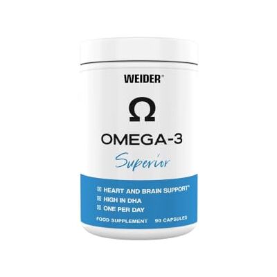 Weider Omega 3 Superior Huile de poisson hautement dosée avec DHA et EPA sous forme de triglycérides 90 gélules Weider Omega 3 Superior Huile de poisson hautement dosée avec DHA et EPA sous forme de triglycérides 90 gélules