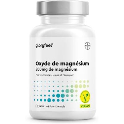 Gloryfeel Magnésium 400 Capsules, Cure de 1 An et Plus, Magnesium Marin Pur et Fortement Dosé, Contre la Fatigue et Soutient le Système Digestif*, 100% Végétalien, Sans Arômes et Additifs, Testé en Laboratoire Gloryfeel Magnésium 400 Capsules, Cure de 1 An et Plus, Magnesium Marin Pur et Fortement Dosé, Contre la Fatigue et Soutient le Système Digestif*, 100% Végétalien, Sans Arômes et Additifs, Testé en Laboratoire