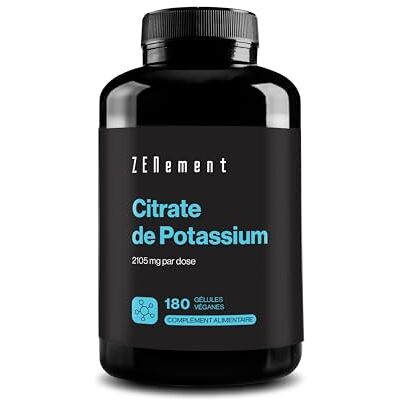 Zenement Citrate de Potassium 2105 mg 800 mg Élémentaire, 40% VNR 180 Gélules le Potassium pour Muscles, Nerfs & Tension Artérielle Sans Additifs, Sans Gluten 2 par Jour, 3 Mois Zenement Citrate de Potassium 2105 mg 800 mg Élémentaire, 40% VNR 180 Gélules le Potassium pour Muscles, Nerfs & Tension Artérielle Sans Additifs, Sans Gluten 2 par Jour, 3 Mois