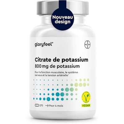 Gloryfeel Potassium 270 Gélules, Hautement Dosé + 800mg de Potassium Élémentaire, Pour la Fonction Musculaire et le Système Nerveux, 100% Citrate de Potassium, Cure pour 4 Mois, Végan et Sans Additifs Gloryfeel Potassium 270 Gélules, Hautement Dosé + 800mg de Potassium Élémentaire, Pour la Fonction Musculaire et le Système Nerveux, 100% Citrate de Potassium, Cure pour 4 Mois, Végan et Sans Additifs