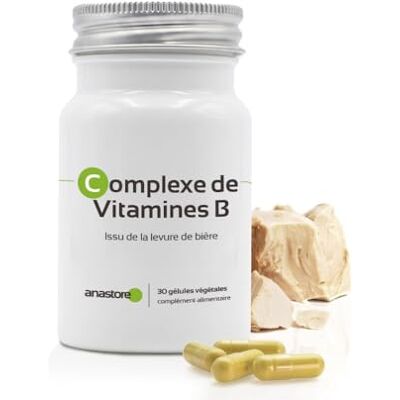 Anastore COMPLEXE DE VITAMINES B * 200 mg / 30 gélules * Vitamines B1, B2, B3, B5, B6, B8, B9 et B12 Issu de la levure de bière Anastore COMPLEXE DE VITAMINES B * 200 mg / 30 gélules * Vitamines B1, B2, B3, B5, B6, B8, B9 et B12 Issu de la levure de bière