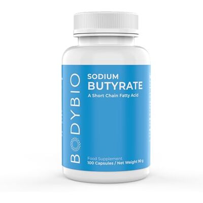 BodyBio Butyrate Postbiotique pour la santé intestinale, la digestion et l'abdomen Complexe de sodium et d'acide butyrique pour un microbiome intestinal sain 100 gélules BodyBio Butyrate Postbiotique pour la santé intestinale, la digestion et l'abdomen Complexe de sodium et d'acide butyrique pour un microbiome intestinal sain 100 gélules