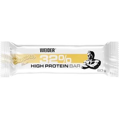 Weider 32% Protein Bar, délicieuse barre protéinée enrobée de chocolat fin, haute teneur en protéines, barre énergétique, snack musculation, Banane, 12 x 60 g Weider 32% Protein Bar, délicieuse barre protéinée enrobée de chocolat fin, haute teneur en protéines, barre énergétique, snack musculation, Banane, 12 x 60 g