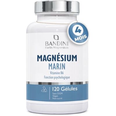 BANDINI ® Magnésium Marin et Vitamine B6 Combat Fatigue, Anxiété et Stress 200 mg/jour 120 Gélules Végétales 4 mois de cure Favorise Sommeil, Régénération Musculaire et Système Immunitaire BANDINI ® Magnésium Marin et Vitamine B6 Combat Fatigue, Anxiété et Stress 200 mg/jour 120 Gélules Végétales 4 mois de cure Favorise Sommeil, Régénération Musculaire et Système Immunitaire