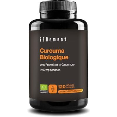 Zenement Curcuma Bio 1460 mg Gingembre & Poivre Noir 120 Gélules Formule Synergique Concentrée Bio, Sans Additifs, Sans Gluten 2 Gélules par Jour, 2 Mois Zenement Curcuma Bio 1460 mg Gingembre & Poivre Noir 120 Gélules Formule Synergique Concentrée Bio, Sans Additifs, Sans Gluten 2 Gélules par Jour, 2 Mois
