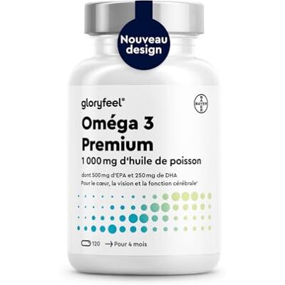 Gloryfeel Oméga 3 Huile de Poissons Sauvages, 500mg EPA et 250mg DHA, Acides Gras Essentiels Omega 3, Soutient Cardiaque, Cérébrale et Vision, 120 Capsules pour 4 Mois, Pêche Durable, Sans Odeur Gloryfeel Oméga 3 Huile de Poissons Sauvages, 500mg EPA et 250mg DHA, Acides Gras Essentiels Omega 3, Soutient Cardiaque, Cérébrale et Vision, 120 Capsules pour 4 Mois, Pêche Durable, Sans Odeur