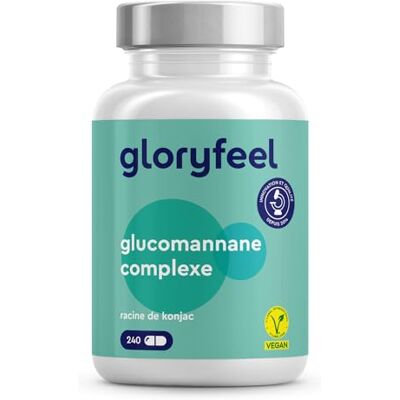 Gloryfeel Konjac Coupe Faim 4000 mg/Jour, 240 Gelules Hautement Dosée avec Chrome et Vitamine B3, Fibre Végétale de la Racine de Konjac, Soutient une Cholestérolémie Normale*, Sans Additifs et 100% Végétalien Gloryfeel Konjac Coupe Faim 4000 mg/Jour, 240 Gelules Hautement Dosée avec Chrome et Vitamine B3, Fibre Végétale de la Racine de Konjac, Soutient une Cholestérolémie Normale*, Sans Additifs et 100% Végétalien