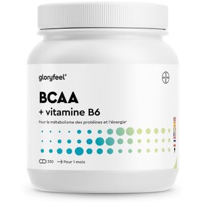 Gloryfeel BCAA (330 Capsules), Acides Aminés Essentiels Fortement Dosée, Contient Leucine, Valine et Isoleucine avec Vitamine B6, Hautement Biodisponible, Contre la Fatigue*, Sans Arômes et Additifs Gloryfeel BCAA (330 Capsules), Acides Aminés Essentiels Fortement Dosée, Contient Leucine, Valine et Isoleucine avec Vitamine B6, Hautement Biodisponible, Contre la Fatigue*, Sans Arômes et Additifs