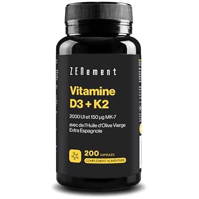 Zenement Vitamine D3 2000 UI + K2 MK-7 150 µg, Biodisponibles dans l'HOVE 200 Gél. la Vitamine D contribue au système immunitaire normal Huile Olive Vierge Extra 1/Jour, +6 Mois Zenement Vitamine D3 2000 UI + K2 MK-7 150 µg, Biodisponibles dans l'HOVE 200 Gél. la Vitamine D contribue au système immunitaire normal Huile Olive Vierge Extra 1/Jour, +6 Mois