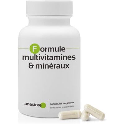 Anastore FORMULE MULTIVITAMINES * 750 mg / 60 capsules * Fer, magnésium, zinc, cuivre, chrome, manganèse, molybdène, sélénium, iode, calcium, phosphore et vitamines Anastore FORMULE MULTIVITAMINES * 750 mg / 60 capsules * Fer, magnésium, zinc, cuivre, chrome, manganèse, molybdène, sélénium, iode, calcium, phosphore et vitamines