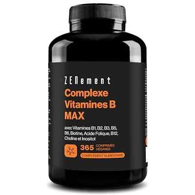Zenement Complexe Vitamines B MAX, 365 Comprimés 8 Vitamines B + Choline & Inositol Aide à Réduire la Fatigue et Contribue au Bon Fonctionnement Mental et à Celui du Système Immunitaire Végan Zenement Complexe Vitamines B MAX, 365 Comprimés 8 Vitamines B + Choline & Inositol Aide à Réduire la Fatigue et Contribue au Bon Fonctionnement Mental et à Celui du Système Immunitaire Végan