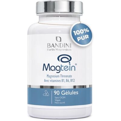 BANDINI ® Magnésium L-Thréonate Magtein® 2000 mg Magnesium Thréonate + vitamines B1, B6 et B12 Mémoire, Concentration, Sommeil Réparateur 90 Gélules Véganes Assimilation Cérébrale optimale BANDINI ® Magnésium L-Thréonate Magtein® 2000 mg Magnesium Thréonate + vitamines B1, B6 et B12 Mémoire, Concentration, Sommeil Réparateur 90 Gélules Véganes Assimilation Cérébrale optimale