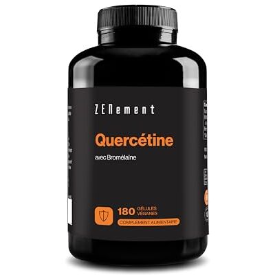 Zenement Quercétine pure 500 mg avec Bromélaïne Meilleure Absorption 180 Gélules Extrait de Sophora Japonica à 95% Sans Additifs, Sans Gluten, Végan 1 par Jour, 6 Mois Zenement Quercétine pure 500 mg avec Bromélaïne Meilleure Absorption 180 Gélules Extrait de Sophora Japonica à 95% Sans Additifs, Sans Gluten, Végan 1 par Jour, 6 Mois