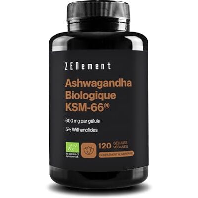 Zenement Ashwagandha Bio KSM-66 600 mg, 5% Withanolides 120 Gélules Extrait de Racine Breveté Bio, Végane, Sans Additifs 1 Gélule par Jour, Cure de 4 Mois Zenement Ashwagandha Bio KSM-66 600 mg, 5% Withanolides 120 Gélules Extrait de Racine Breveté Bio, Végane, Sans Additifs 1 Gélule par Jour, Cure de 4 Mois
