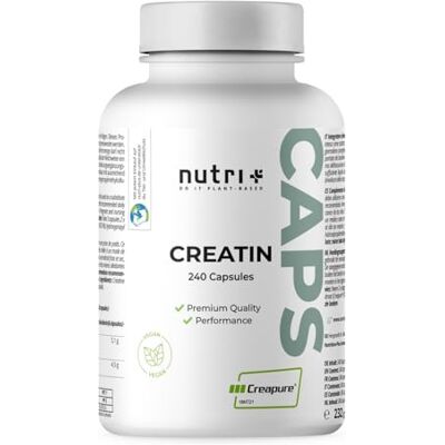 Nutri + Creatine Creapure Gelules 99,99% pure le plus haut Dosage 240 Capsules végan 750mg de pure Créatine monohydrate par Capsule Fabriqué en Allemagne Nutri + Creatine Creapure Gelules 99,99% pure le plus haut Dosage 240 Capsules végan 750mg de pure Créatine monohydrate par Capsule Fabriqué en Allemagne