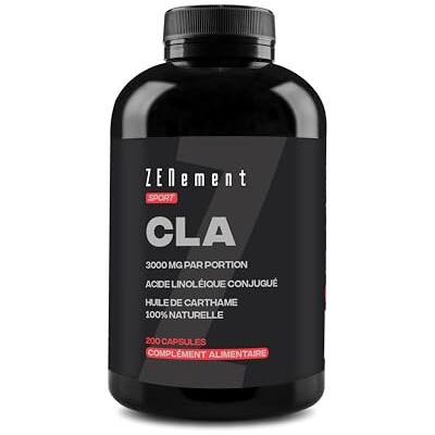 Zenement CLA 3000 mg 80% Acide Linoléique Conjugué 200 Gélules d'Huile de Carthame Naturelle Haute Concentration Sans Additifs, Sans Gluten 1-3/Jour, +2 Mois Zenement CLA 3000 mg 80% Acide Linoléique Conjugué 200 Gélules d'Huile de Carthame Naturelle Haute Concentration Sans Additifs, Sans Gluten 1-3/Jour, +2 Mois