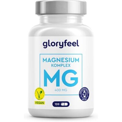 Gloryfeel Magnésium Complex 400mg Magnésium élémentaire Bisglycinate, Citrate, Oxyde, Malate et Ascorbate Premium 5 en 1 Hautes doses et Bioactif 120 Capsules Testé en laboratoire et sans additifs Gloryfeel Magnésium Complex 400mg Magnésium élémentaire Bisglycinate, Citrate, Oxyde, Malate et Ascorbate Premium 5 en 1 Hautes doses et Bioactif 120 Capsules Testé en laboratoire et sans additifs