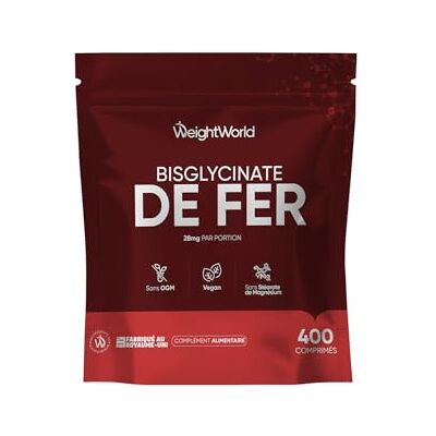 WeightWorld Fer Bisglycinate 28mg 400 Micro Comprimés Vegan (pour +1 An) sans Goût, Petit Sachet Refermable le Fer Contribue à la Formation Normale des Globules Rouges et de l'Hémoglobine (EFSA) WeightWorld Fer Bisglycinate 28mg 400 Micro Comprimés Vegan (pour +1 An) sans Goût, Petit Sachet Refermable le Fer Contribue à la Formation Normale des Globules Rouges et de l'Hémoglobine (EFSA)