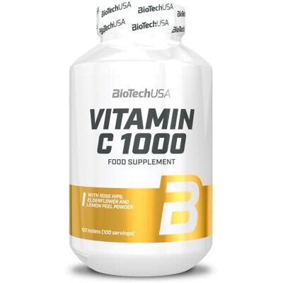 BioTechUSA VITAMINE C1000 + BIOFLAVONOIDES Vitamine C 1000 + BioFlavonoïdes Sources multiples Soutien immunitaire Cynorrhodon, fleur de sureau et citron, 100 tablettes BioTechUSA VITAMINE C1000 + BIOFLAVONOIDES Vitamine C 1000 + BioFlavonoïdes Sources multiples Soutien immunitaire Cynorrhodon, fleur de sureau et citron, 100 tablettes