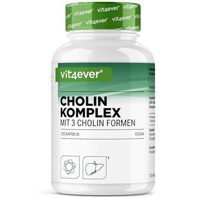 Vit4ever Complexe de choline avec 3 formes de choline 120 gélules Bitartrate, Citicoline & Phosphatidylcholine en combinaison synergique Sans additif Vegan Vit4ever Complexe de choline avec 3 formes de choline 120 gélules Bitartrate, Citicoline & Phosphatidylcholine en combinaison synergique Sans additif Vegan